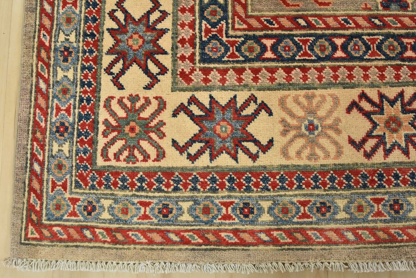 Kazak Rug 8’1” x 10’2” Gray Wool Tribal Geometric Hand-Knotted Oriental Carpet