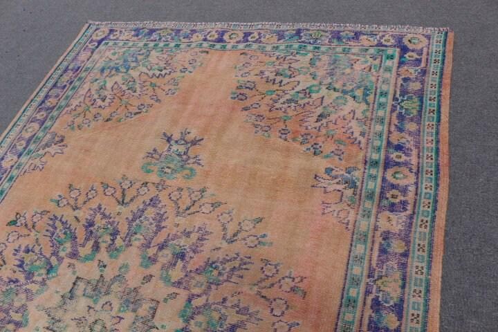 Turkish Large Rug 6,6×10,2 ft, Vintage Blue Abstract Wool Rug