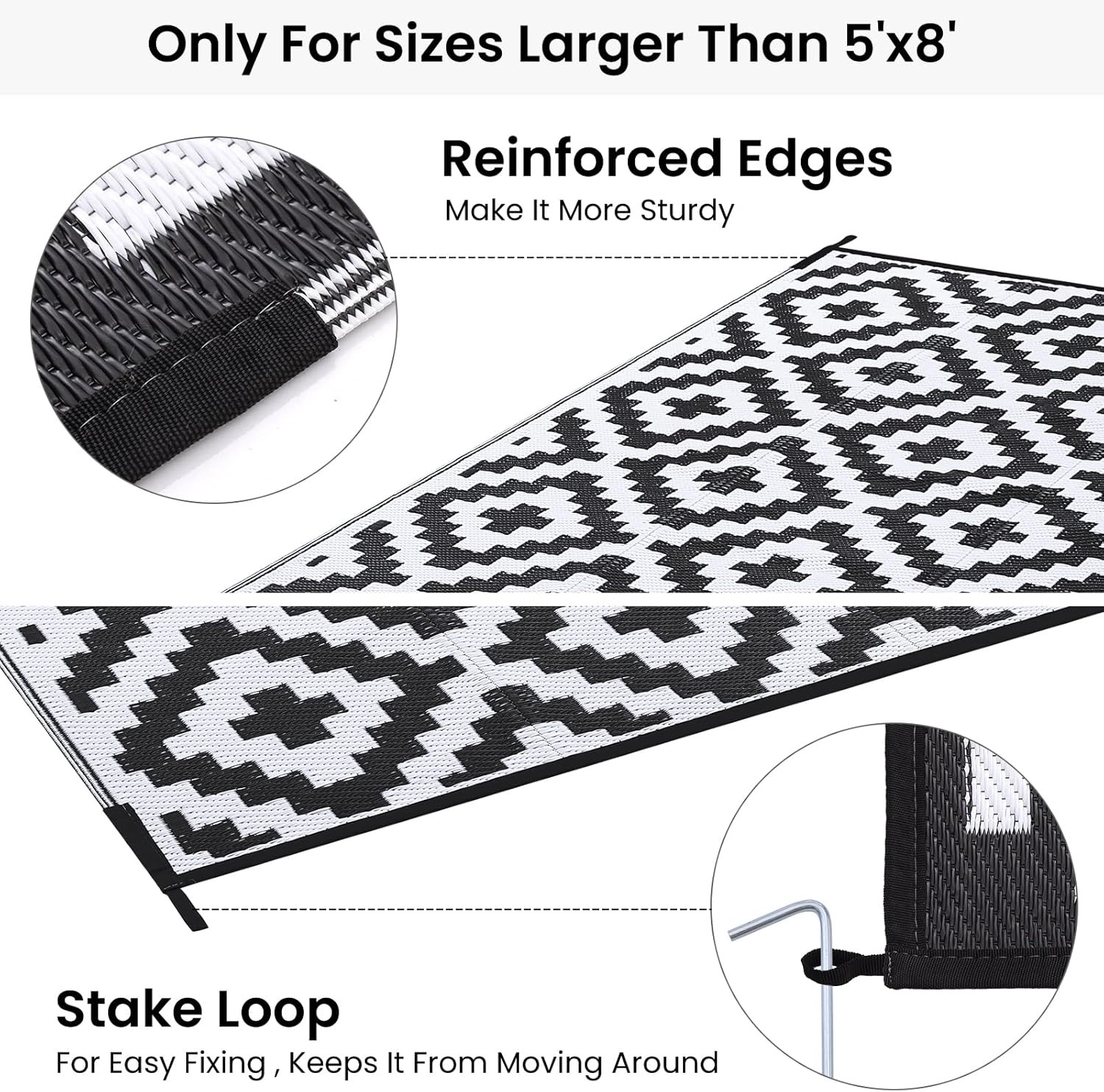 Waterproof Outdoor Rug 8X10 Ft, Reversible Plastic Straw Patio Camping Rugs, Out