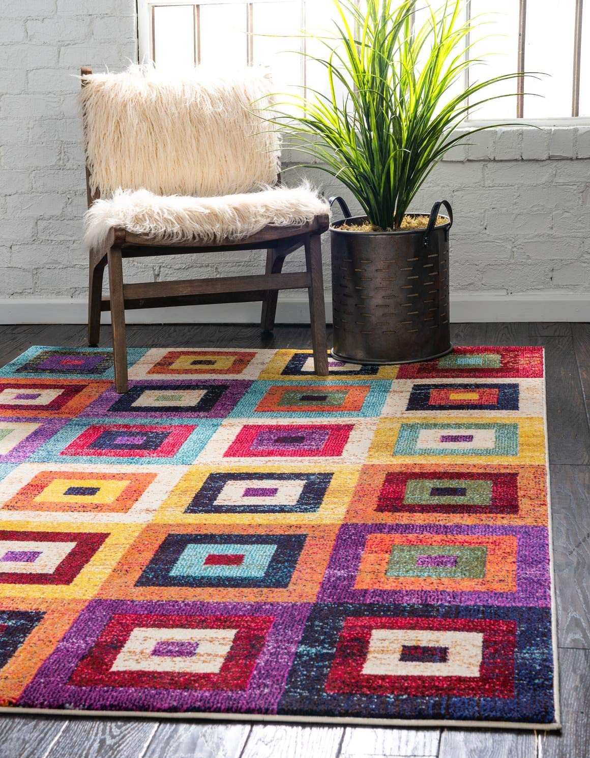 Unique Loom Estrella Collection Colorful Geometric Squares Modern Abstract Area