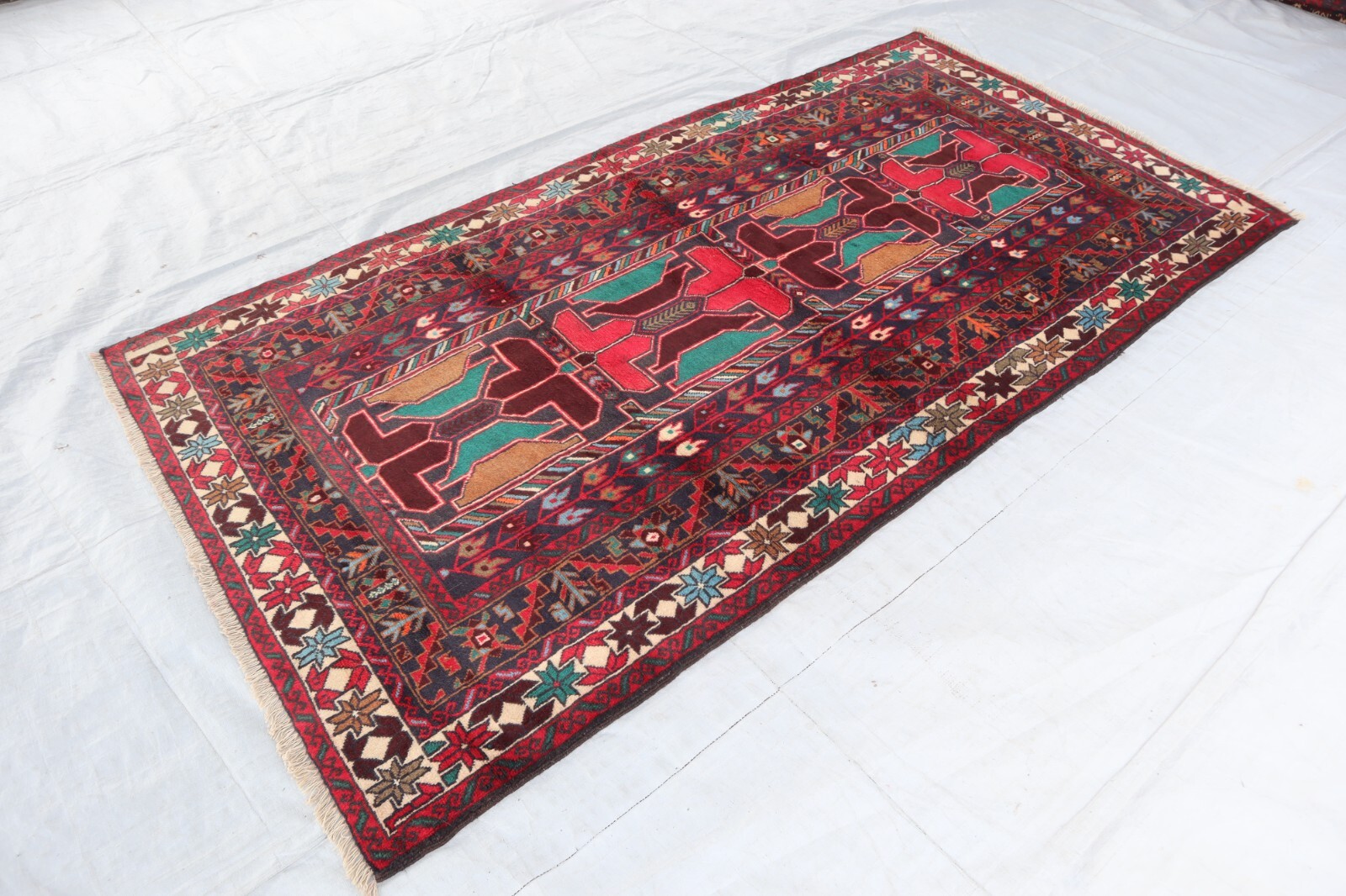 4×8 ft Afghan Hand Knotted Oriental Rug- Office Rug Living Room Rug- Tribal Rug