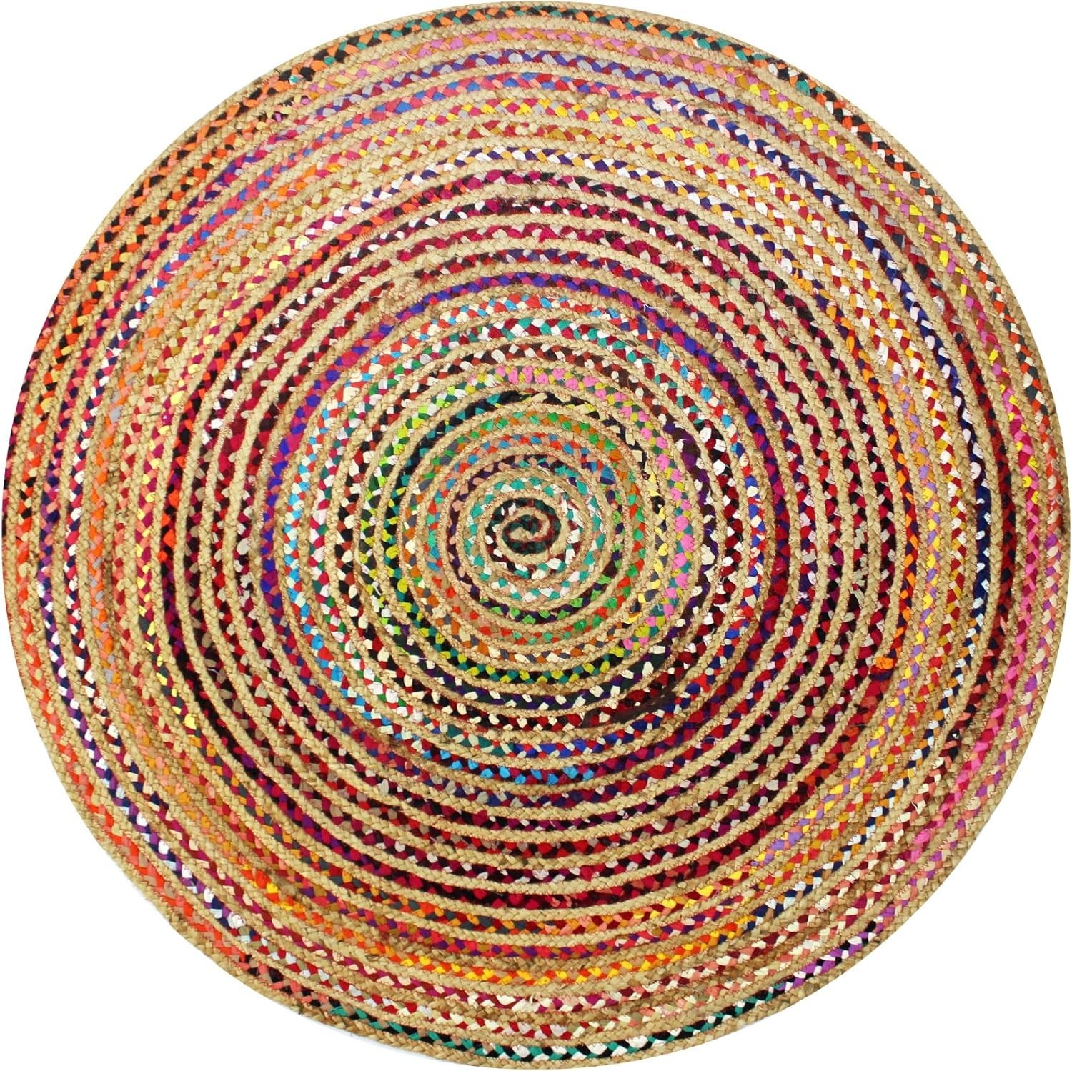Jute Chindi Braid Rag Rug – Boho Farmhouse Rustic Area Accent Throw Rug – Han…