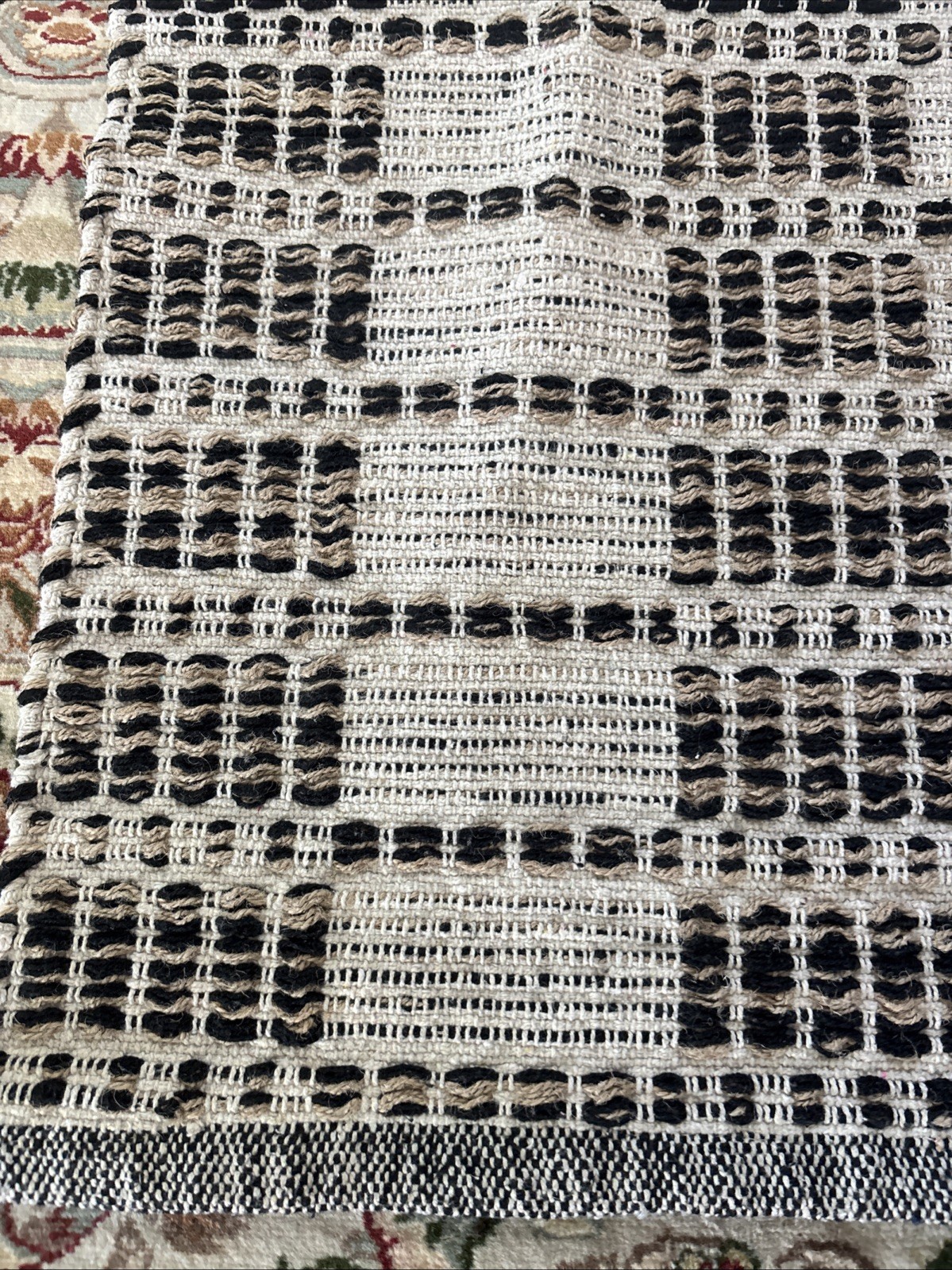 35” X 22” Hand Woven Cotton Jute Area Rug Brown Striped Door Mat VERY NICE!!!!