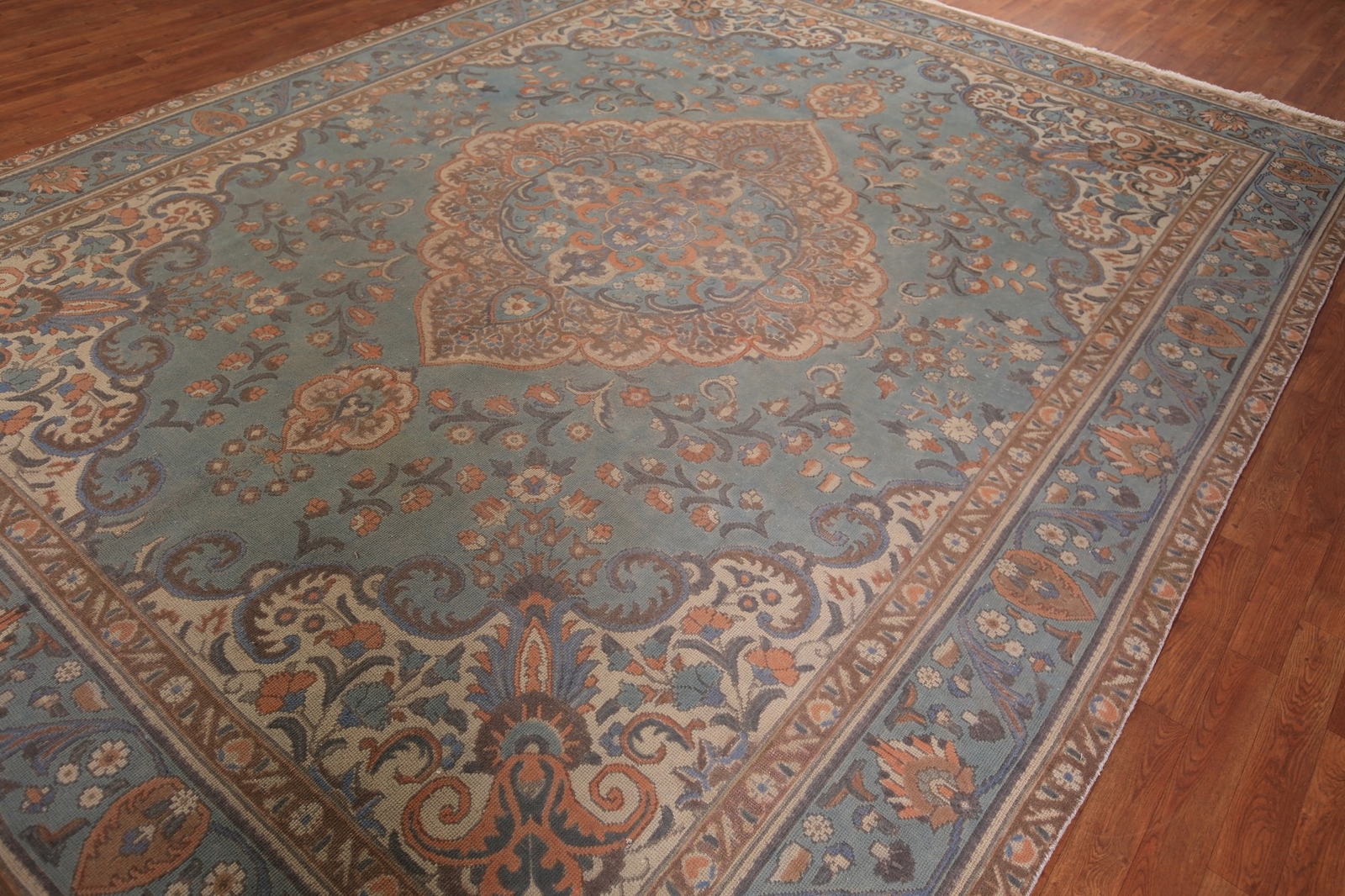 Vintage Blue Handmade Traditional Distressed Living Room Rug 10×13 ft.