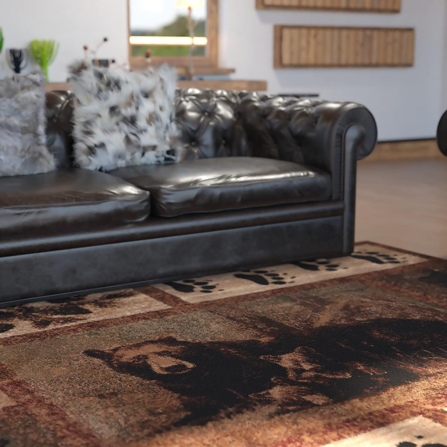 Masada Kodiak 6’X9′ Bear & Cub Lodge Area Rug for Cabin Decor