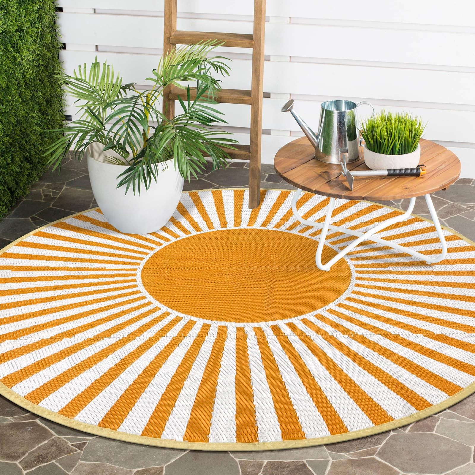 Round Outdoor Rugs 6ft for Patios Clearance, Waterproof Reversible Plastic St…