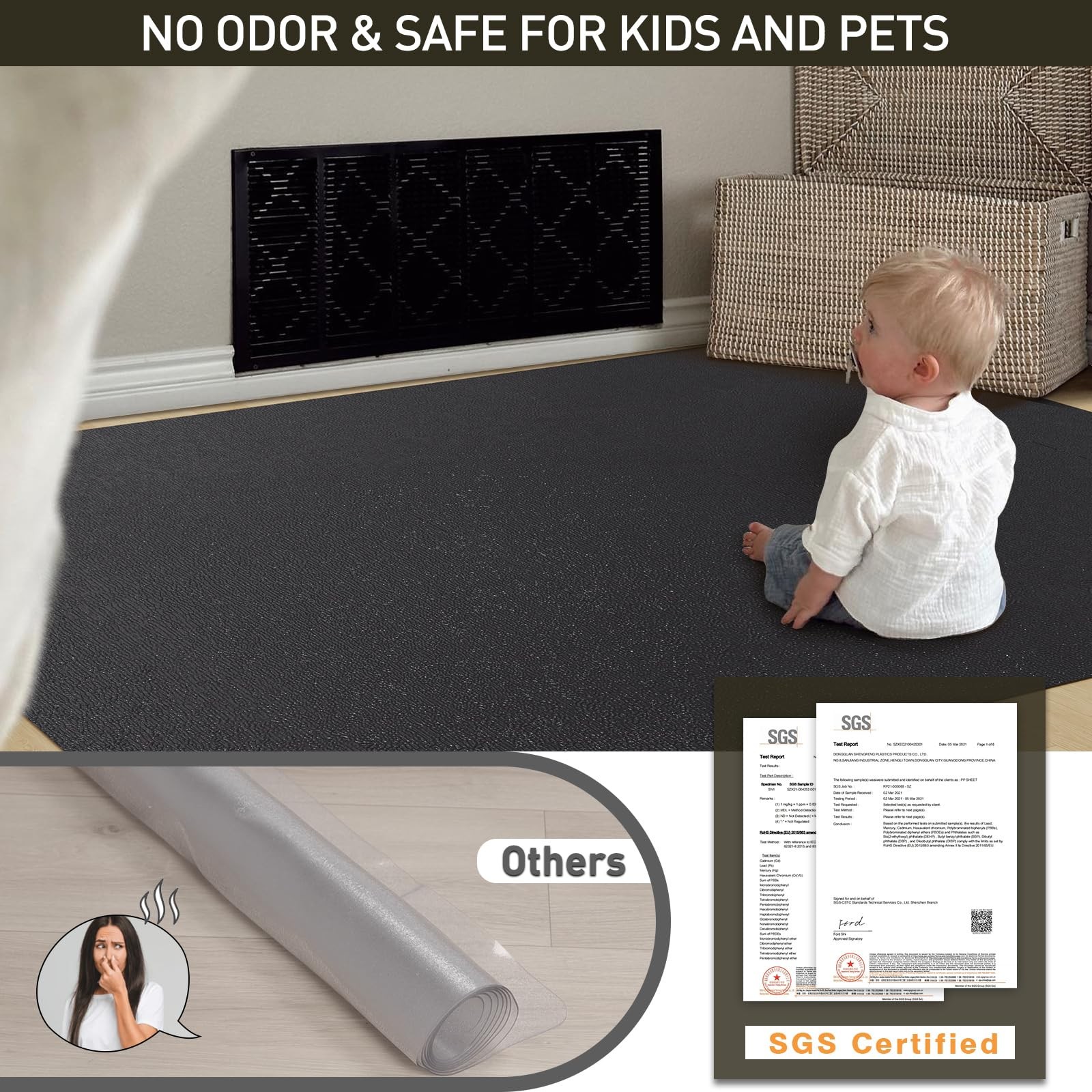 ZPAI Area Floor Mat for Home, 8’×12′ Large Black No Slip Waterproof Vinyl Are…