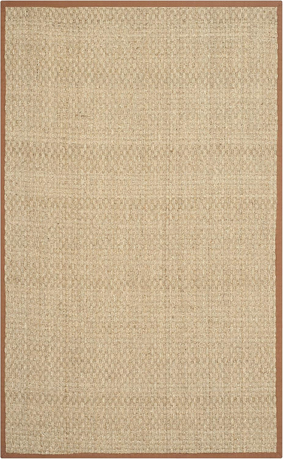 Natural Fiber Area Rug 5×8 – Seagrass Basketweave with Brown Border