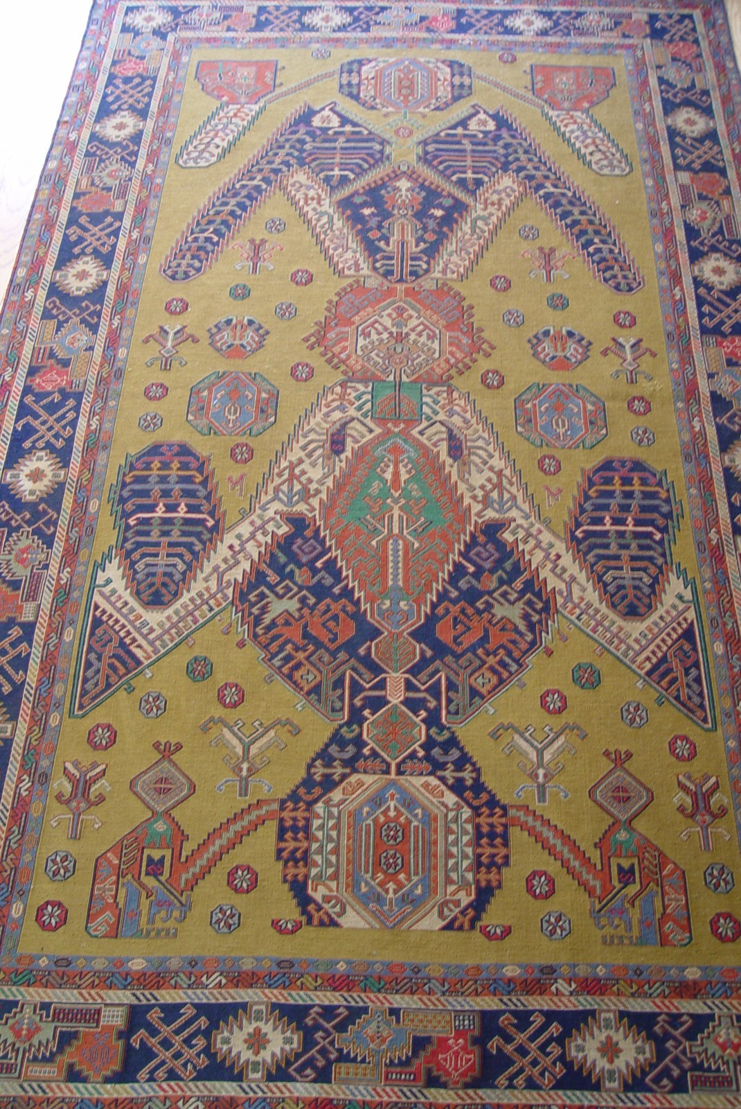 4’4″x7′ Handmade Sumac Kilim Flat Woven 100% Wool Veg. Dyes Dragon Design Rug