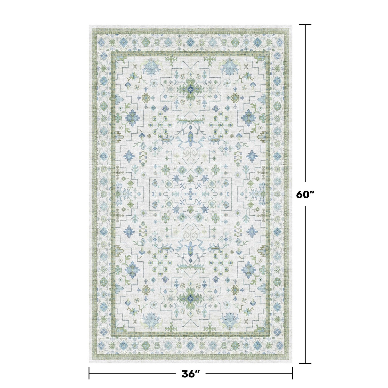 Blue and Green Washable Entryway Rugs 3×5 – Vintage Boho Floral Pastel Cream,…