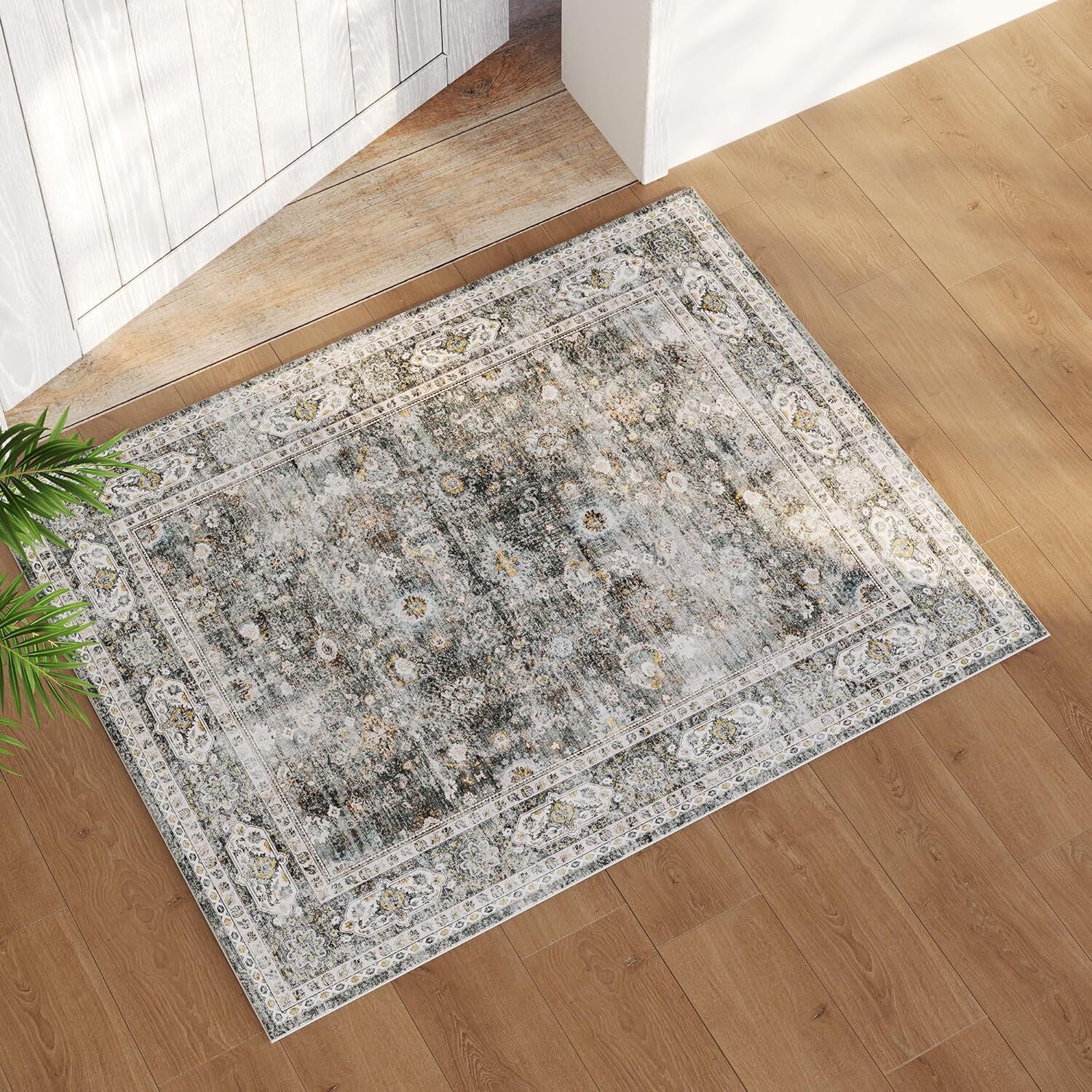 2×3 Washable Area Rug for Doormat, Kitchen, (Gray and Brown)