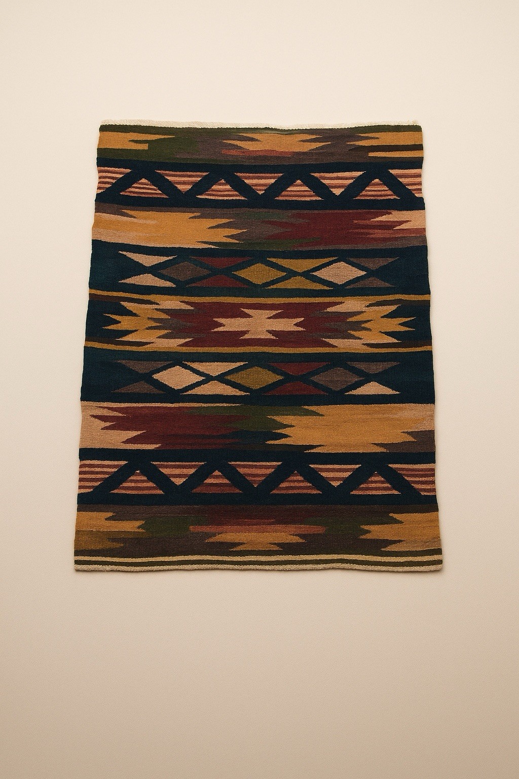 Handwoven Mexican Wool Kilim Rug – 34×24” Tribal Geometric Zapotec Style