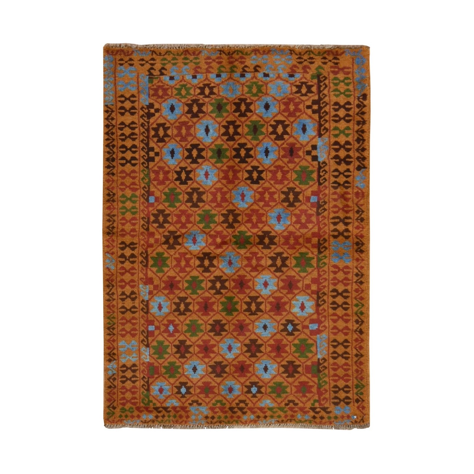 3’5″x4’10” Tawny Brown Afghan Balooch Geometric Design Hand Knotted Wool Rug