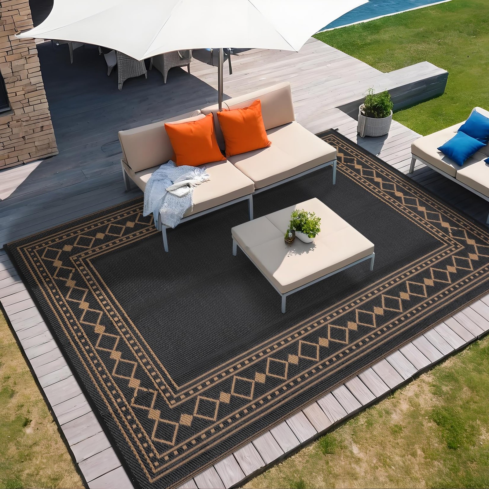 8×10/9×12/9×18/10×14 FT Portable Waterproof Outdoor RV Rug/Mat for Camping/Beach