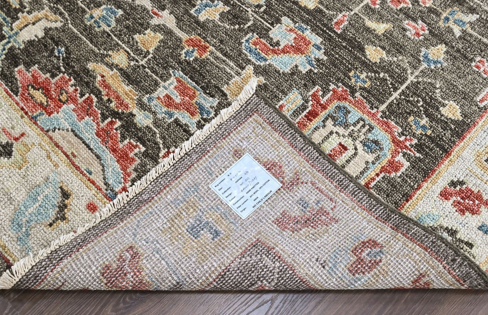 8’11”x11’10” Hand Knotted Wool Charcoal Oushak Arts and Crafts Rug
