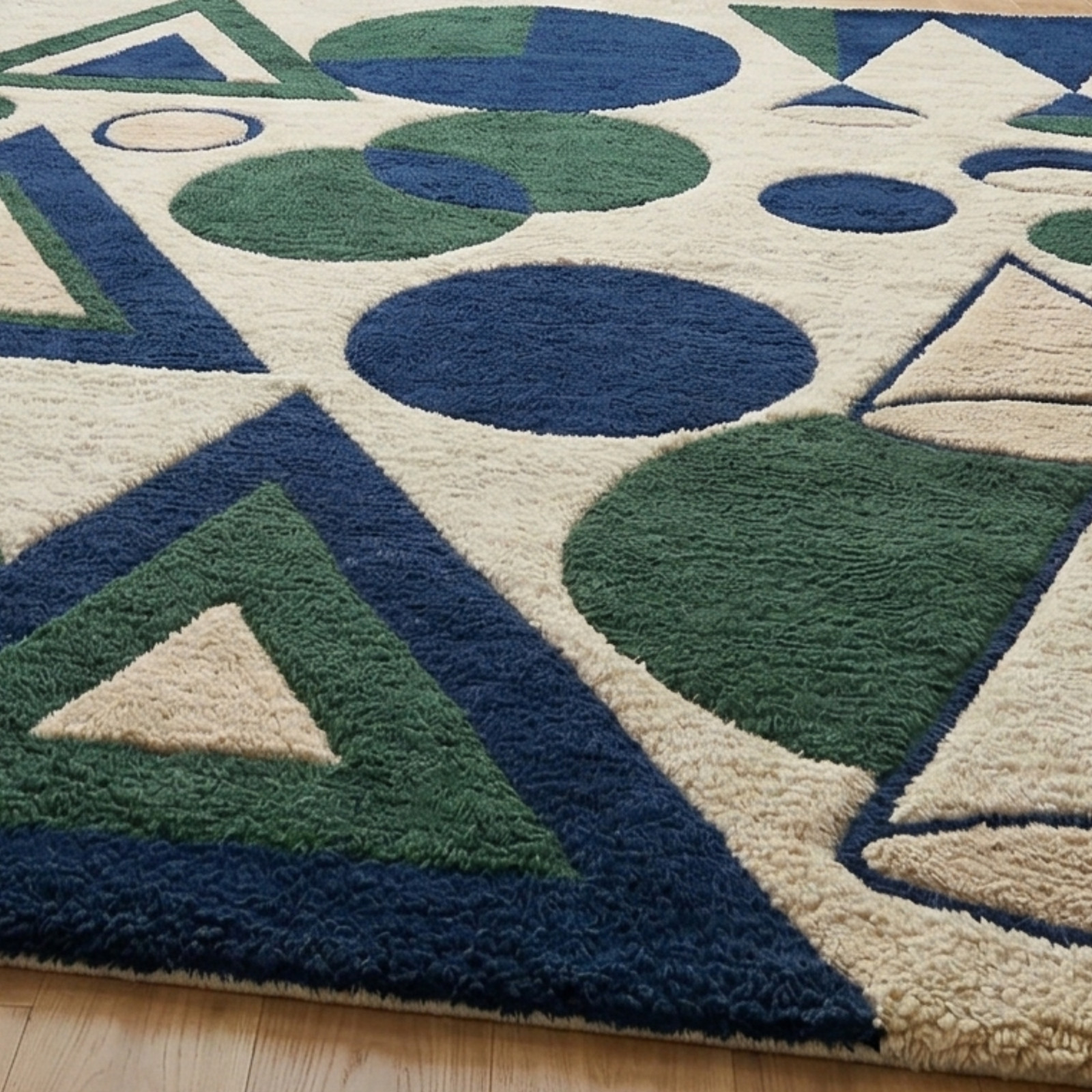 9×12 Hand Tufted Wool Area Rug Navy Green Geometric Modern Carpet Living Room