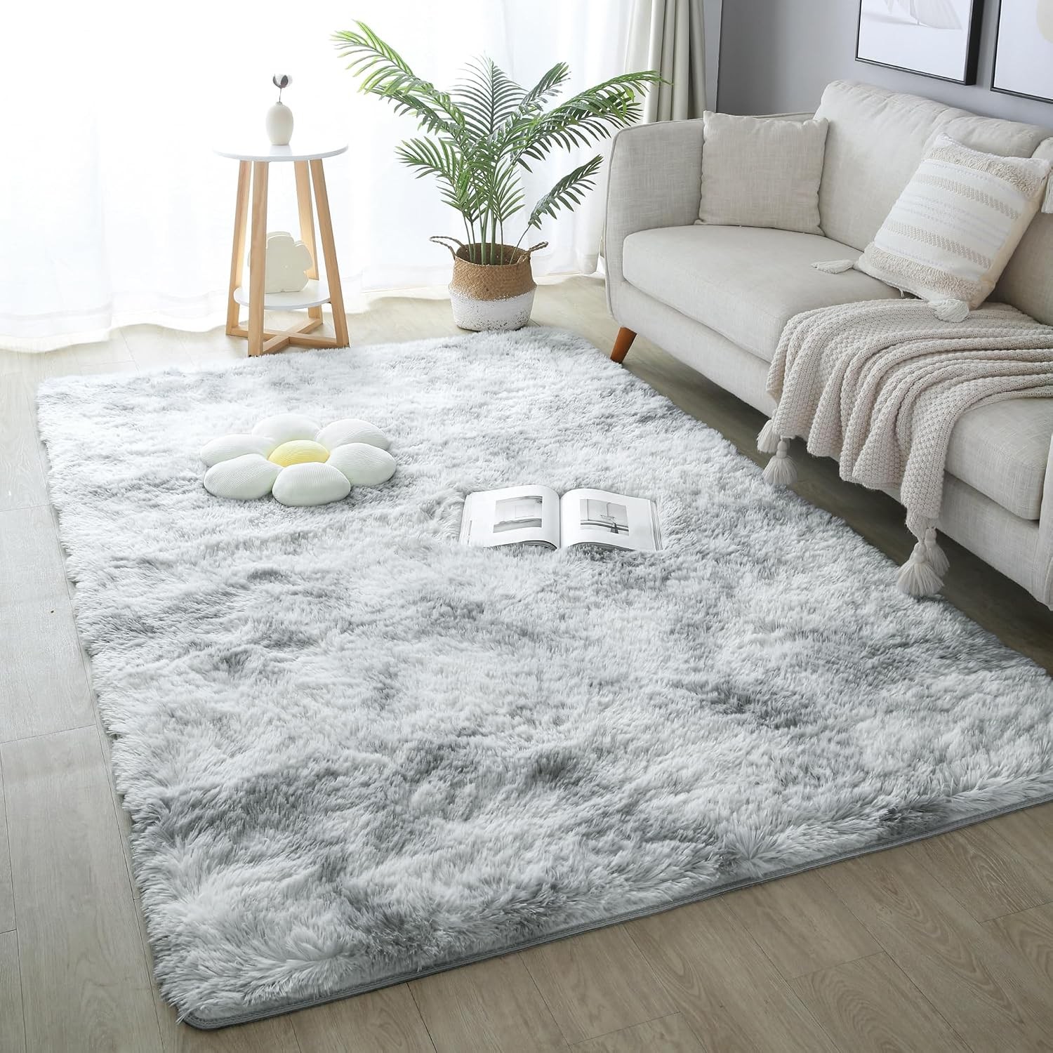 5×8 Light Grey Fluffy Shag Area Rug for Bedroom, Soft Plush Fuzzy Washable Non S