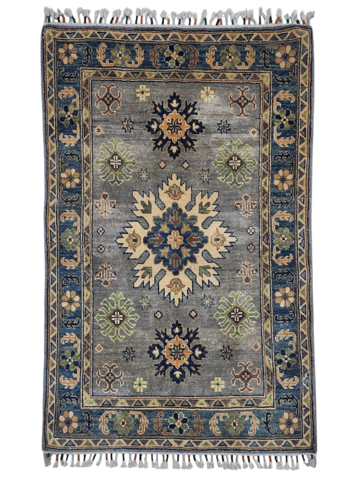 Hand-Knotted Afghani Kazak Wool Rug – 3’3″ x 4’8″