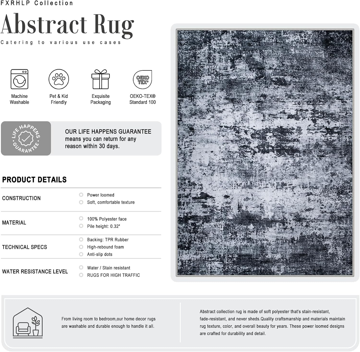 5X7 Area Rug Living Room Rug: Washable Modern Abstract Soft Thin Rug Indoor Floo