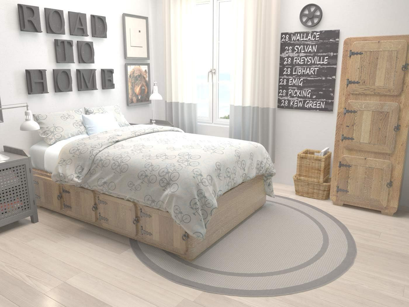 Stylish Gray/Silver Outdoor Round Area Rug – 6′ 1″ Border Collection