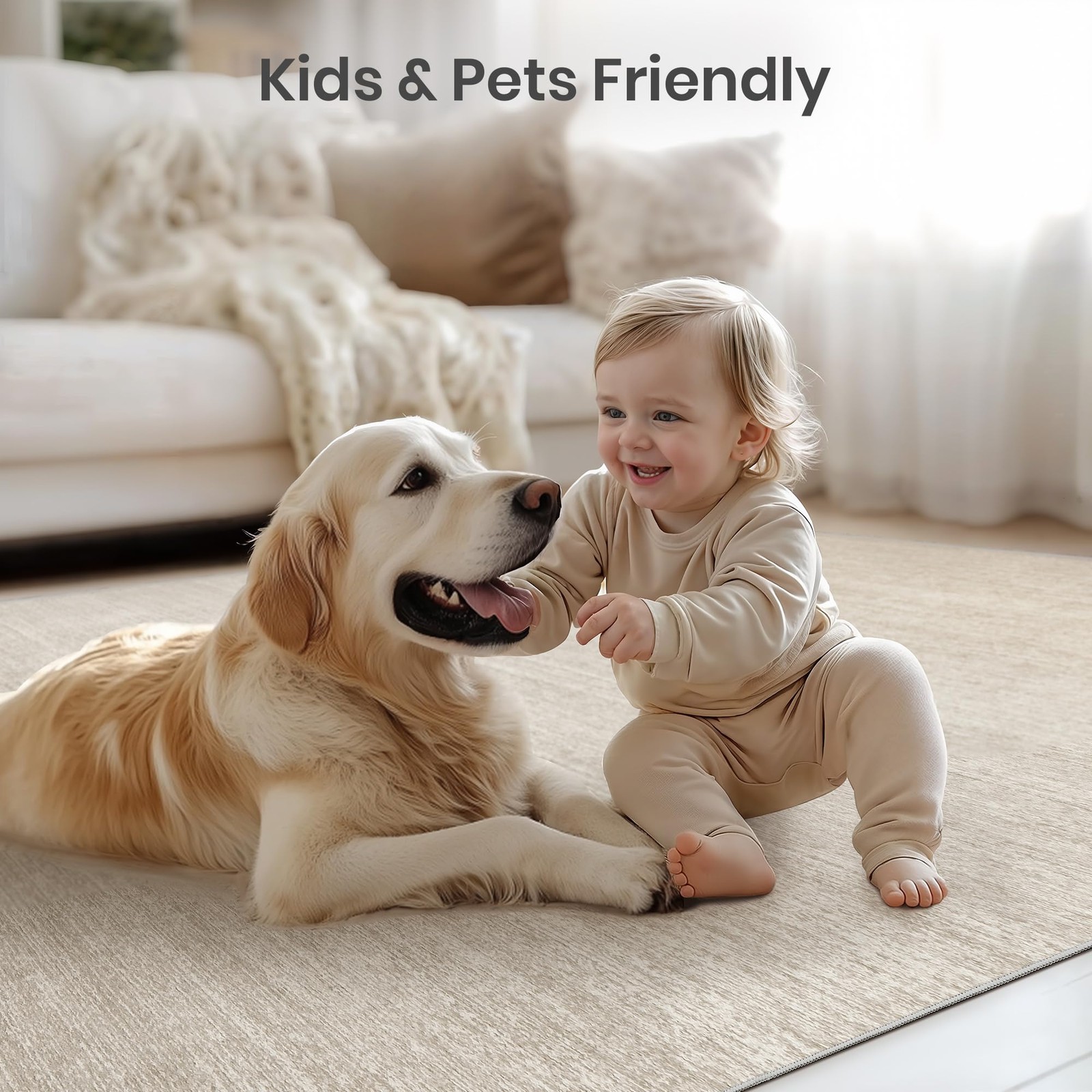 Washable Rugs 8×10 – Stain Resistant 0.25in Low Pile Non Slip – Soft for Living