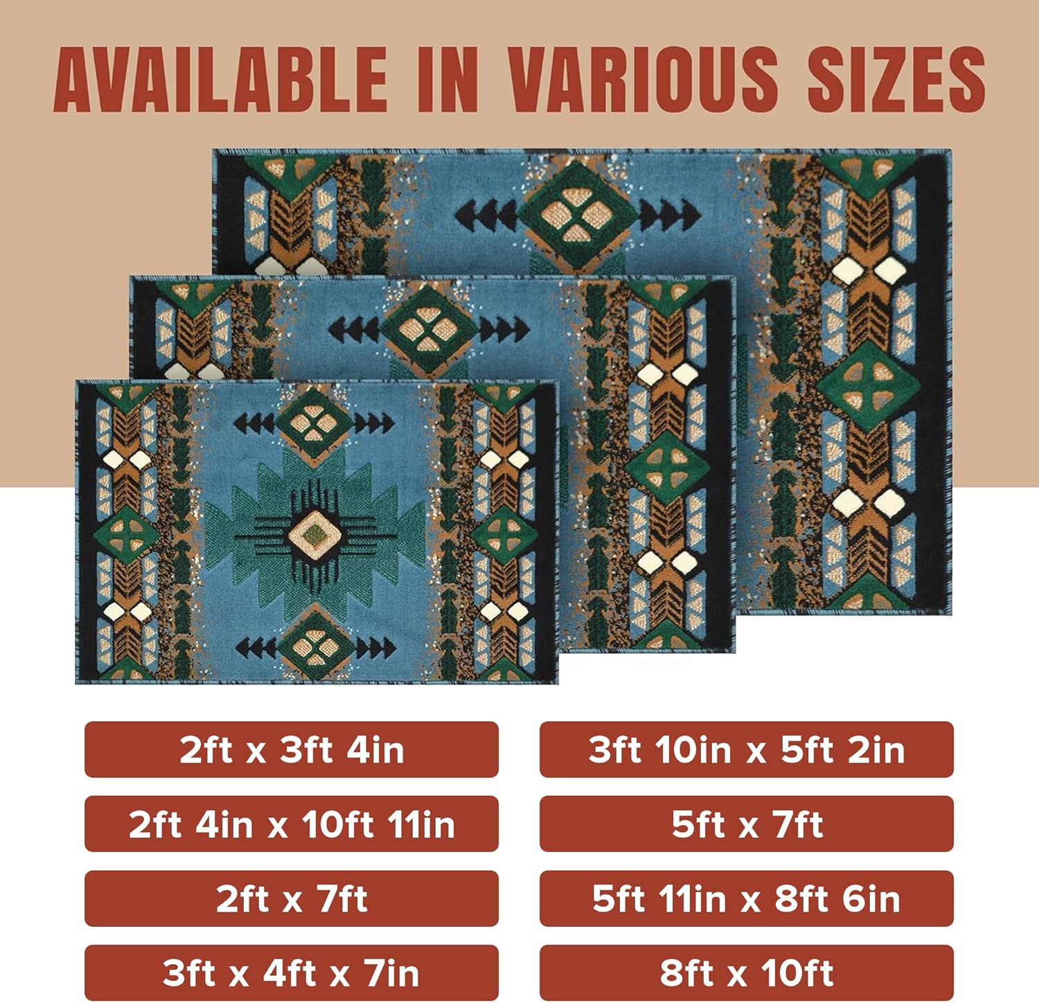 South West Native American Area Rug C318 – Easy Clean, Thick, Soft, Durable Nati