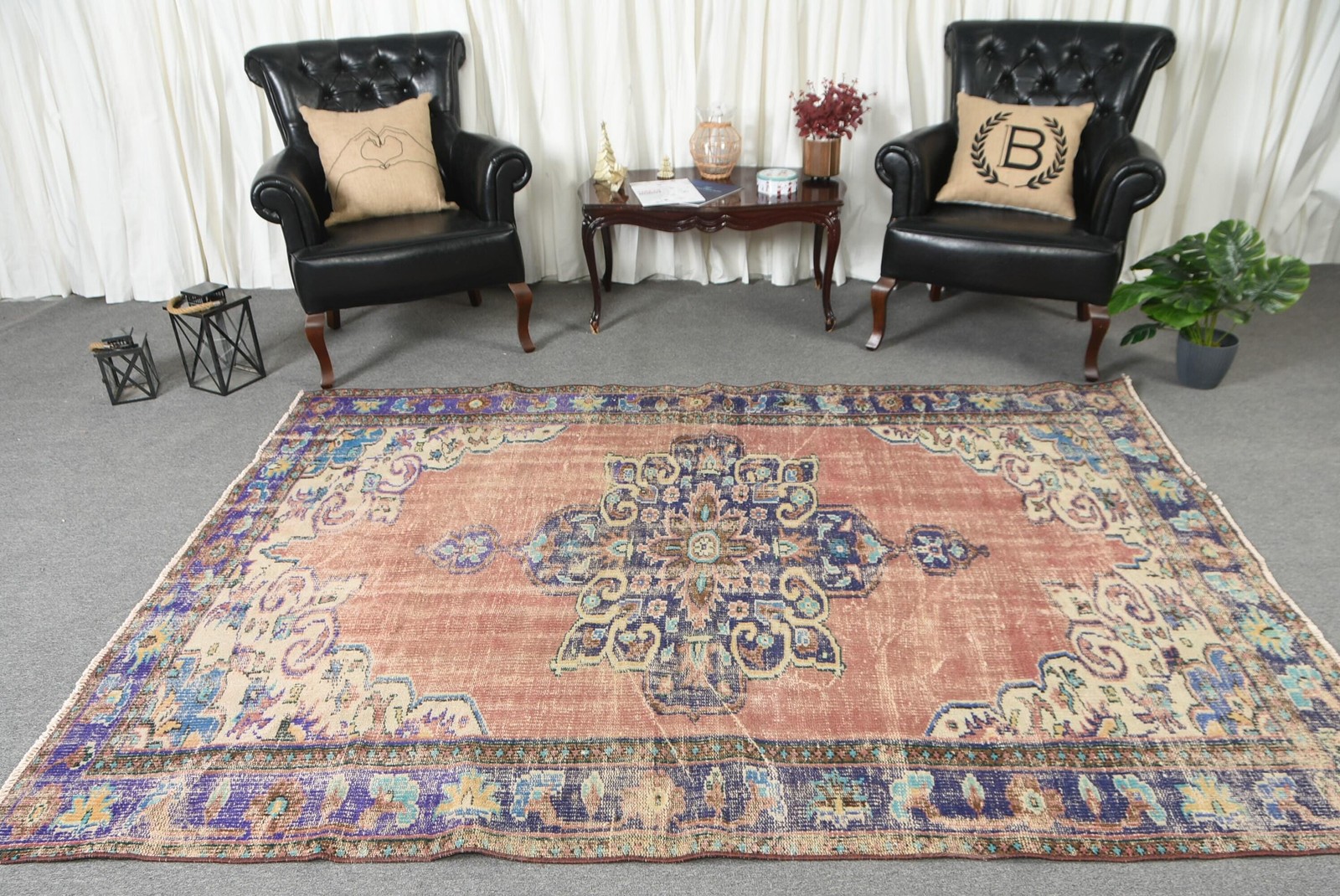 5,9×8,4 ft Turkish Rug, Vintage Rug, Red Patchwork Wool Rug