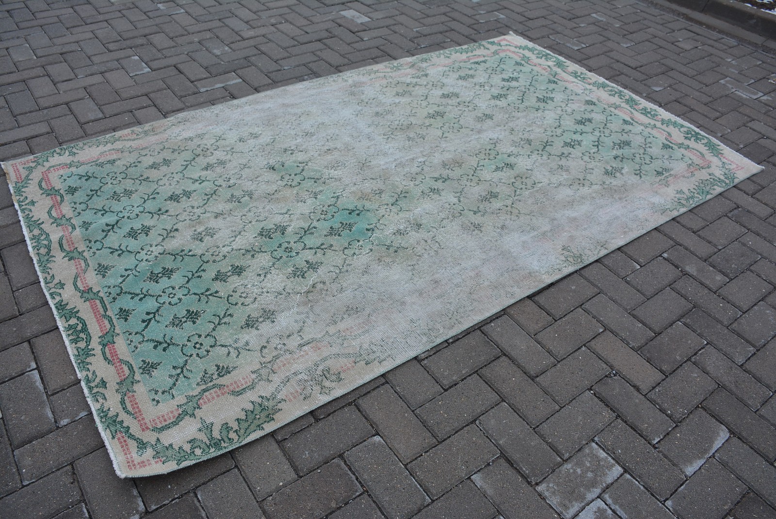Turkish Vintage Area Rug 4,7×8 ft (144×245 cm), Green Moroccan Rug
