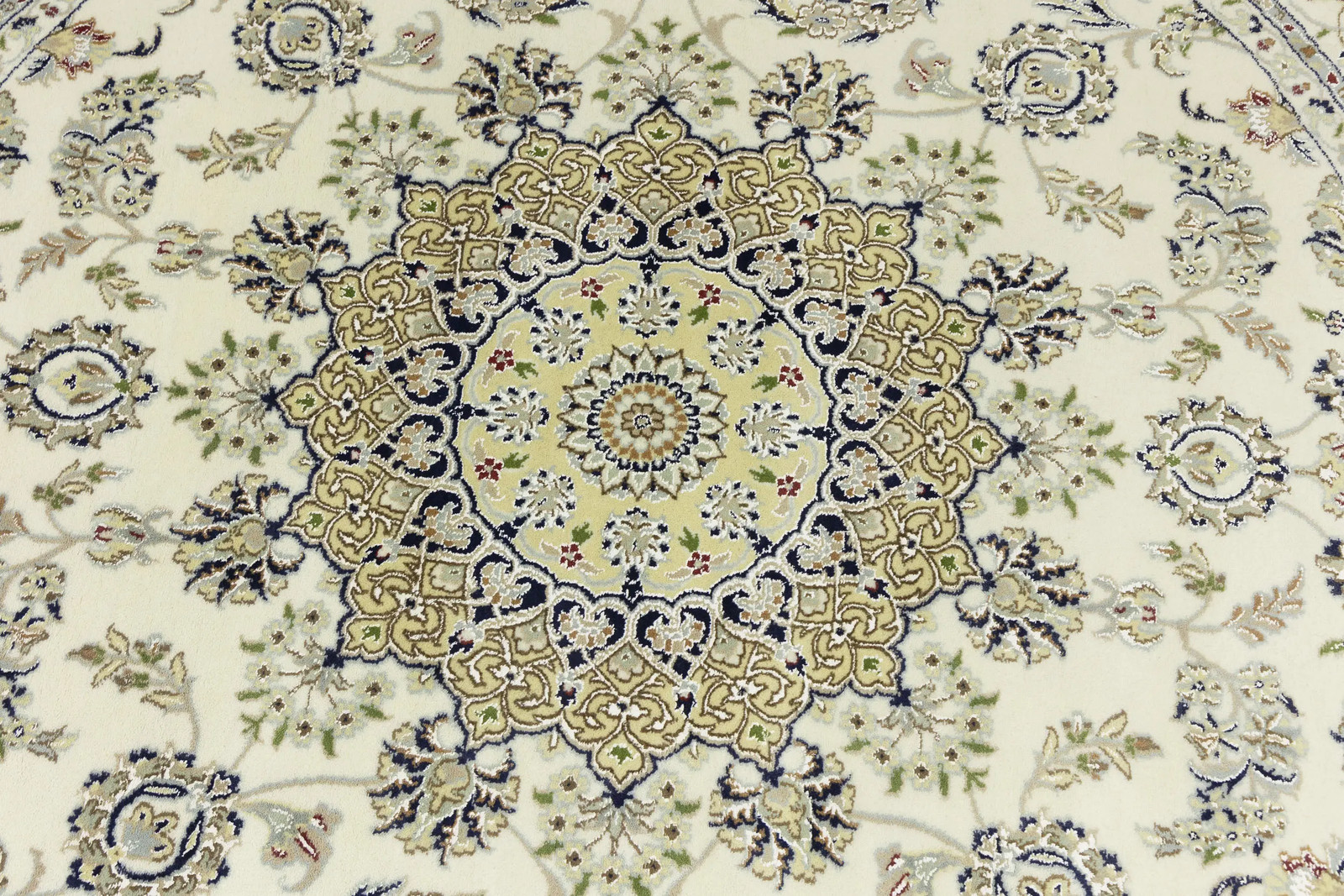 Handmade Cream Traditional Indo-Nain Round Oriental Rug Floral Room Decor 7X7 ft