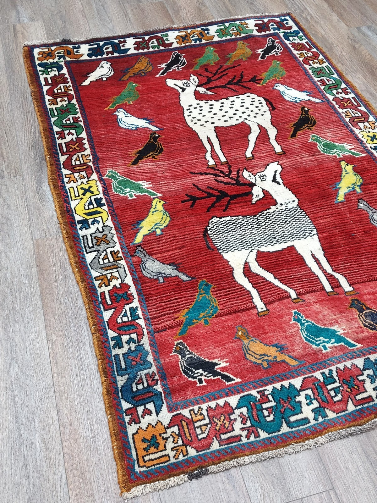 (Tree Of Life) Birds Deer Turkish Village Life Bohemian Turkish Rug, 4×6 Ft