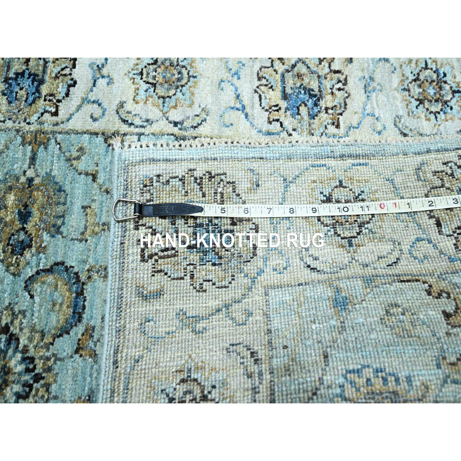 2’7″ x 14′ Sky Blue Agra Flower Vines Design Wool Hand Knotted Runner Rug R76116