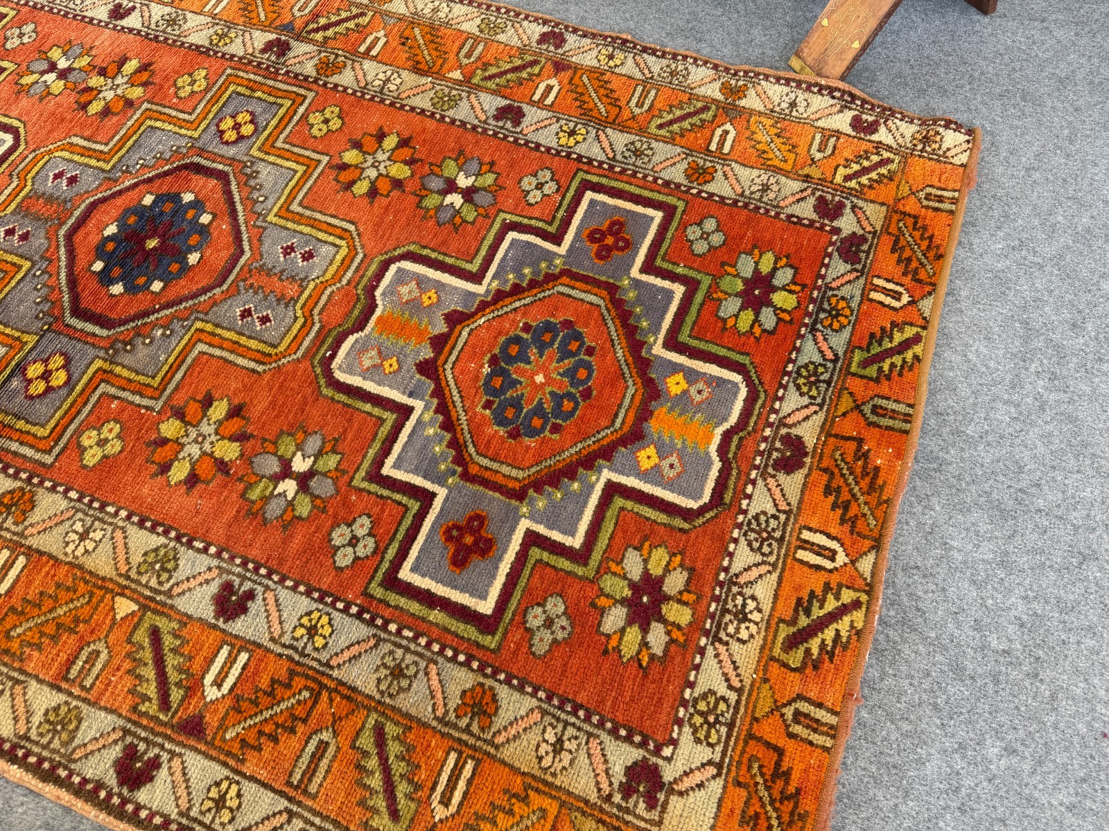 Vintage Caucasian Rug 4×7 Handmade Wool Rug Geometric Tribal Medallion Kazak Rug