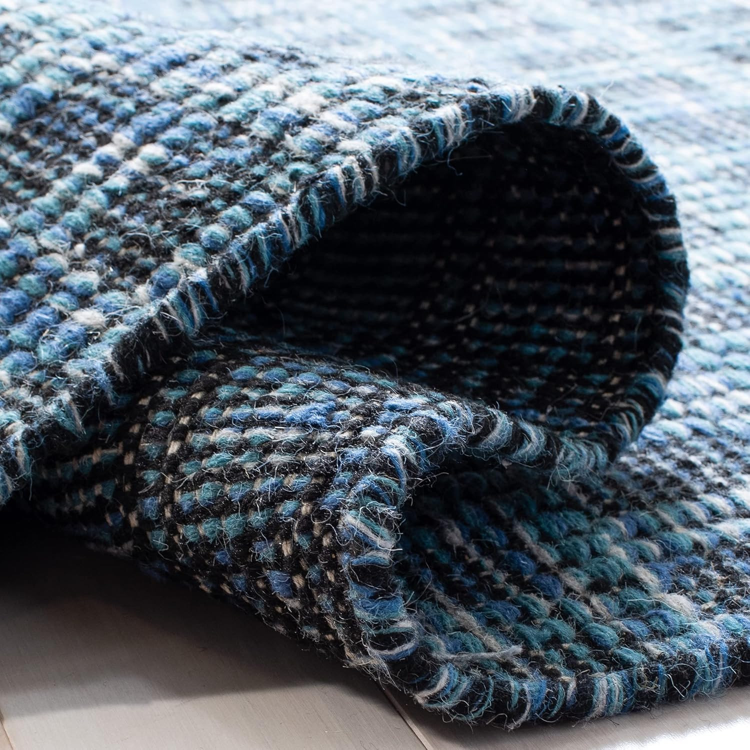 Kilim Area Rug 8×10 – Blue & Black Flat Weave Wool for Living Room & Office