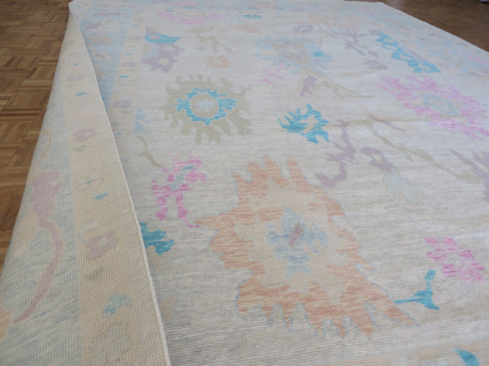 9’11 x 14’1 Hand Knotted Ivory Colorful Modern Oushak Oriental Rug G14693