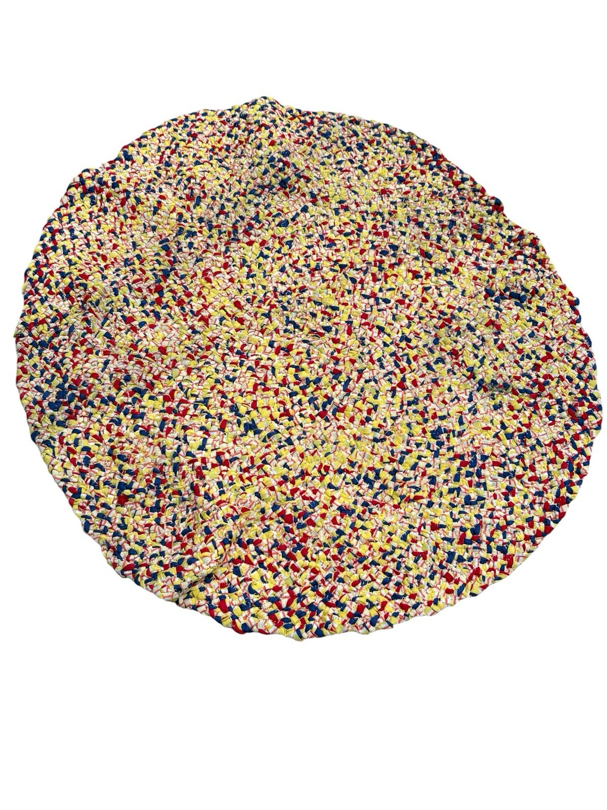 Rag Rug Amish Knot 35”x35” Round Red/White/Blue/Yellow Small Area Rug Indoors
