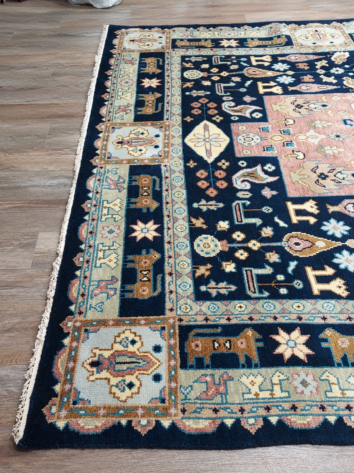 TURKISH OUSHAK RUG.MODERN MULTICOLORED AREA RUG 9×12,HANDMADE BOHEMIAN RUG