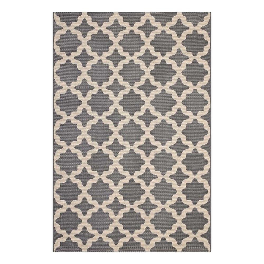 Modway Cerelia 108×143.5″ Moroccan Trellis Fabric Area Rug in Gray and Beige