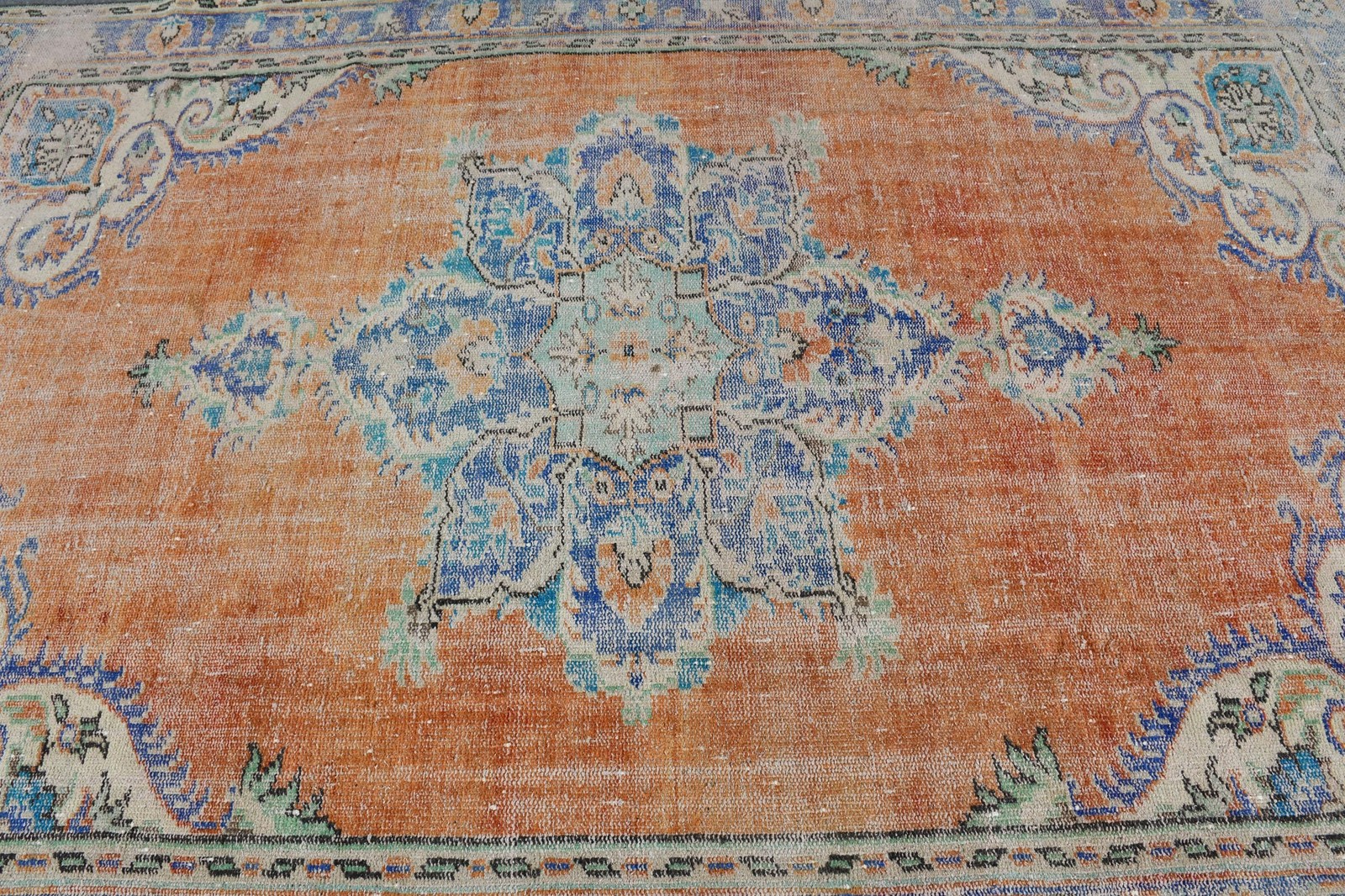 Turkish Vintage Rug 6,2×9,4 ft, Orange Oriental Wool Rug