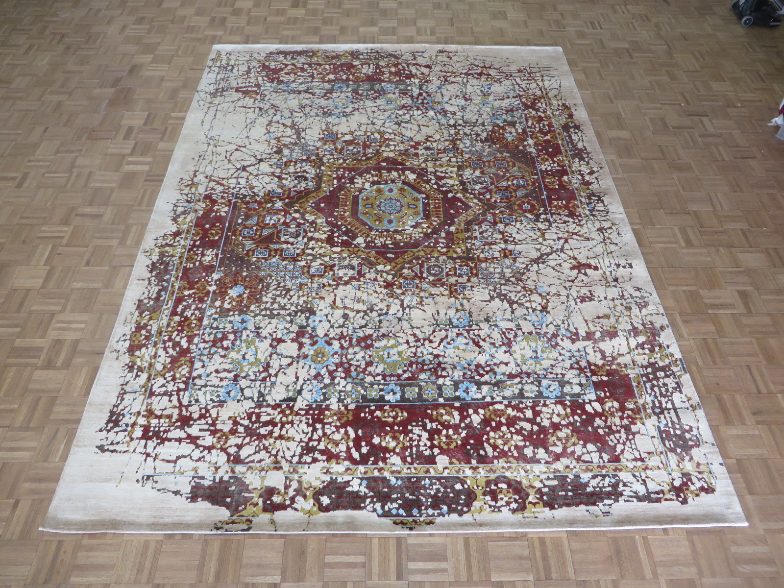 8’10 X 11’11 Hand Knotted Broken Heriz Modern Oriental Rug With Silk G5952