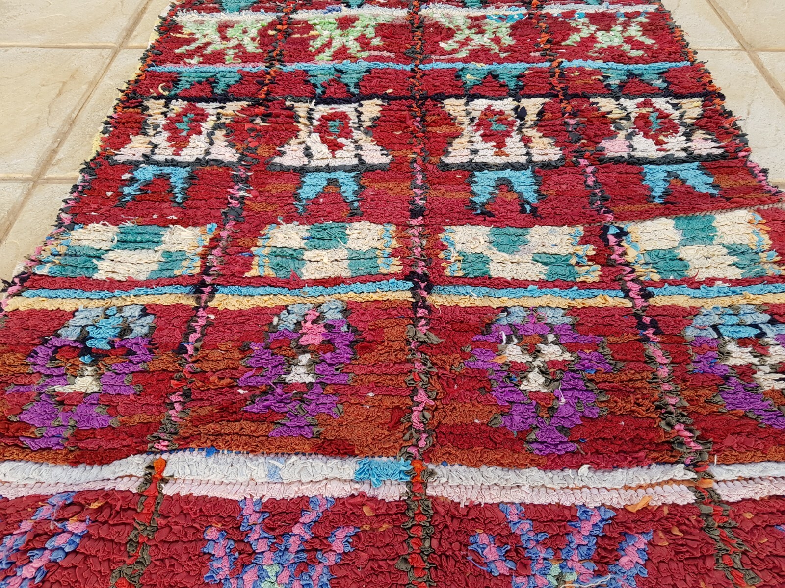Moroccan Vintage Boucherouite Rug 5’7″x2’9″ HandMade Berber Carpet, Azilal rug
