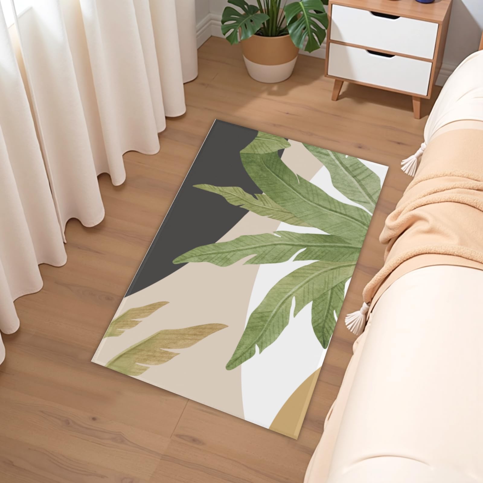 Tropical Area Rug Hawaiian Plant Leaf Carpet Sage Green Palm Tree Washable En…