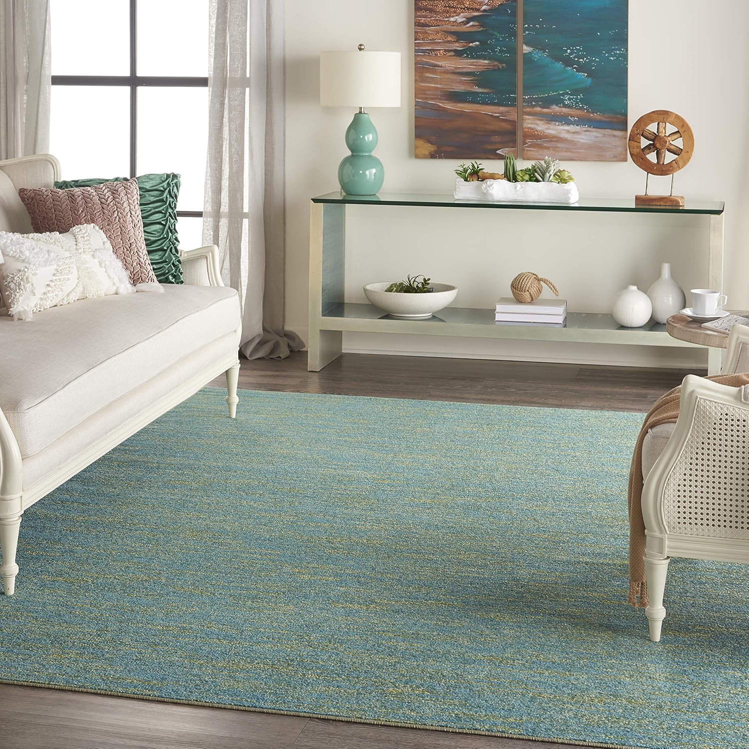 Home Essentials Blue Green 10′ X 14′ Area Rug – Easy Clean, Non Shedding, Bed R