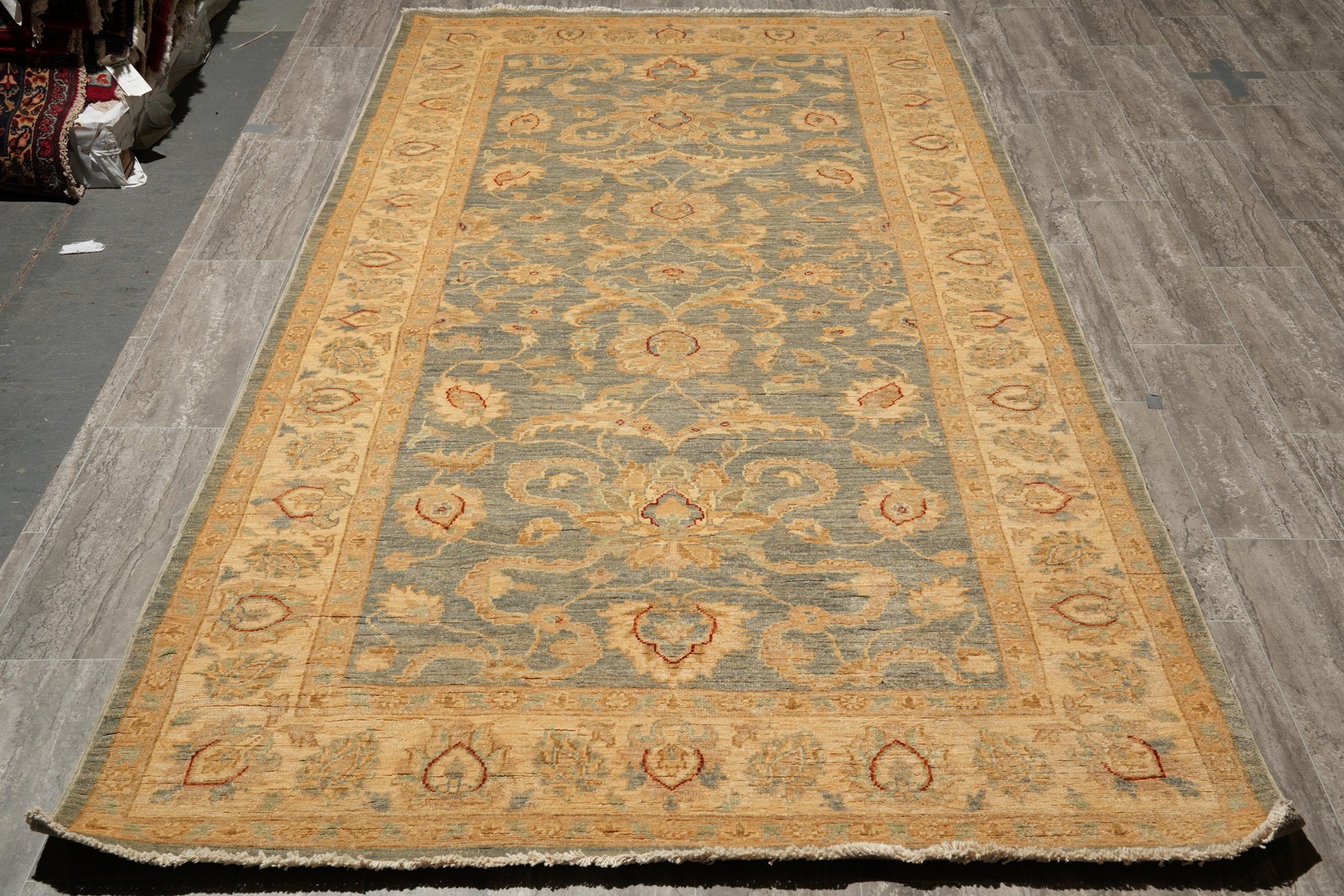 5 x 10 Gallery Size Runner Pakistan Sage Green Gray #F-4227