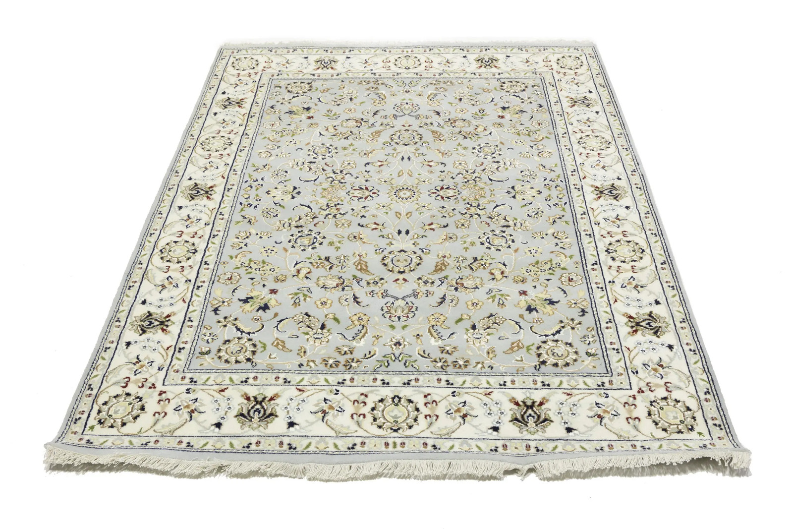 Hand-Knotted Indo-Nain Classic Floral Medallion Rug Wool Oriental Carpet 5X7 ft