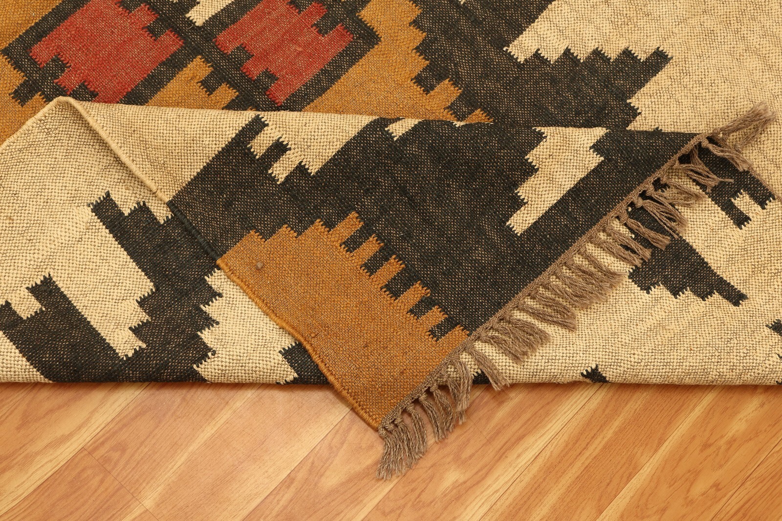 Large Wool Jute Area Rug 5×8 Kilim Rug – Beige Yellow Natural Wool Jute Hand