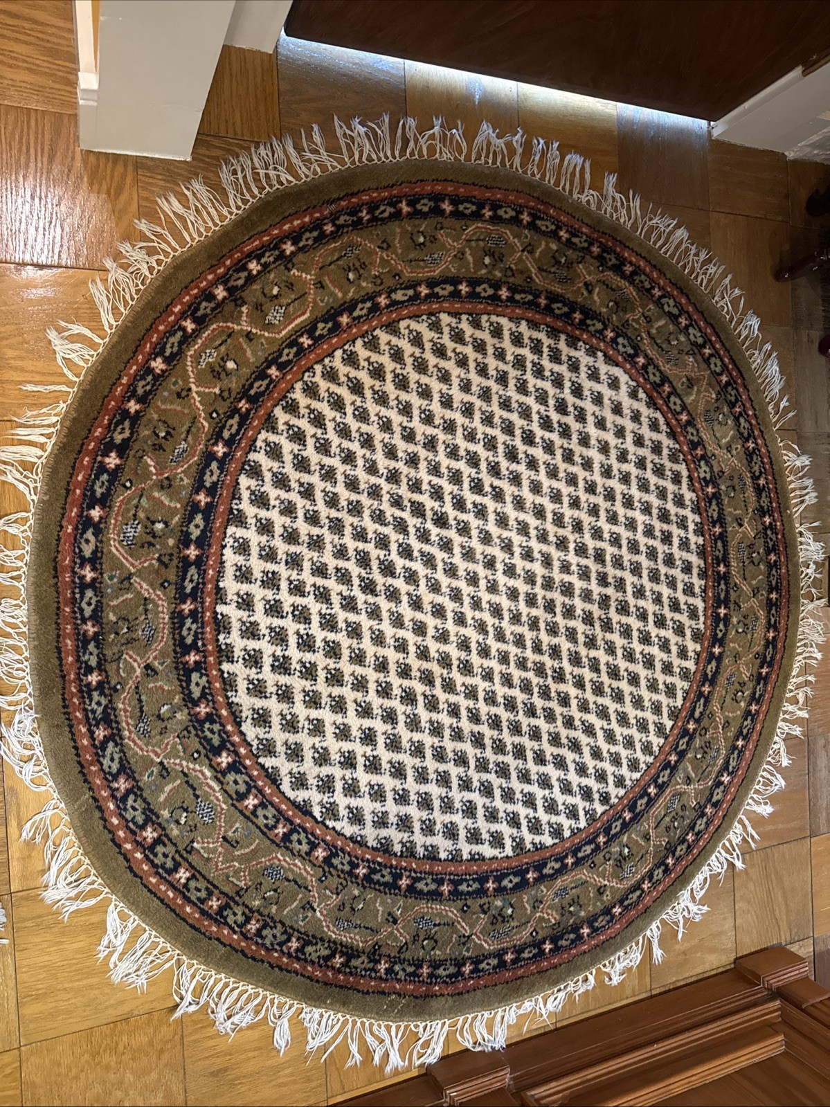 5ft ROUND MEIR Oriental Area Rug wool hand-knotted Ivory Black Green Brown Pink