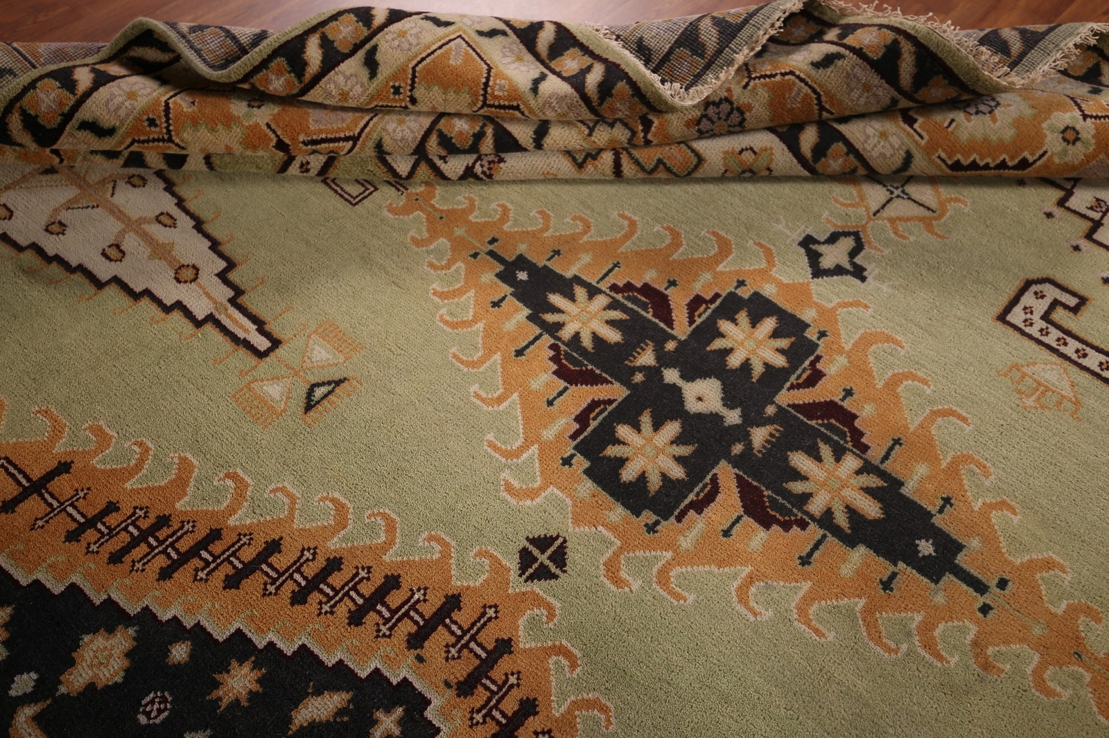 Geometric Viss Indian Tribal Hand-knotted Palace Rug Sage Green 12×18 ft.