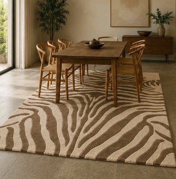 Zebra Hand Tufted Wool Rug 4×6 Animal Print Area Rug Modern Living Room Decor