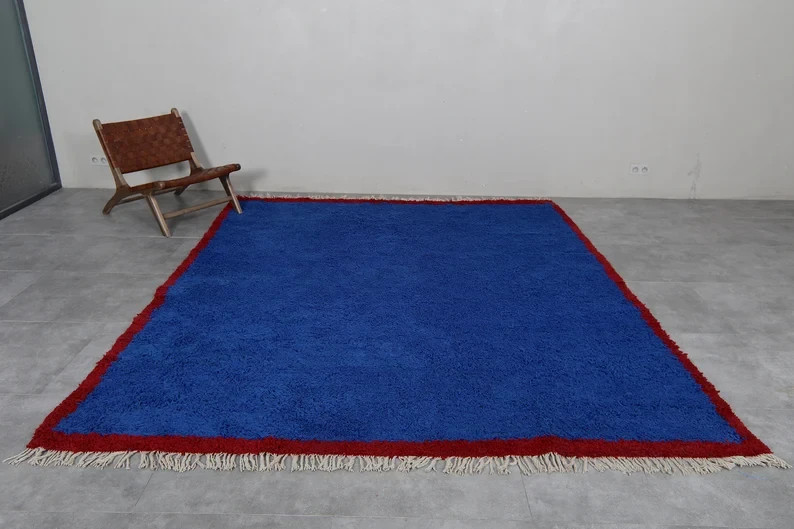 Hand Knotted Moroccan Blue Wool Rug – Custom Beni Ourain Style