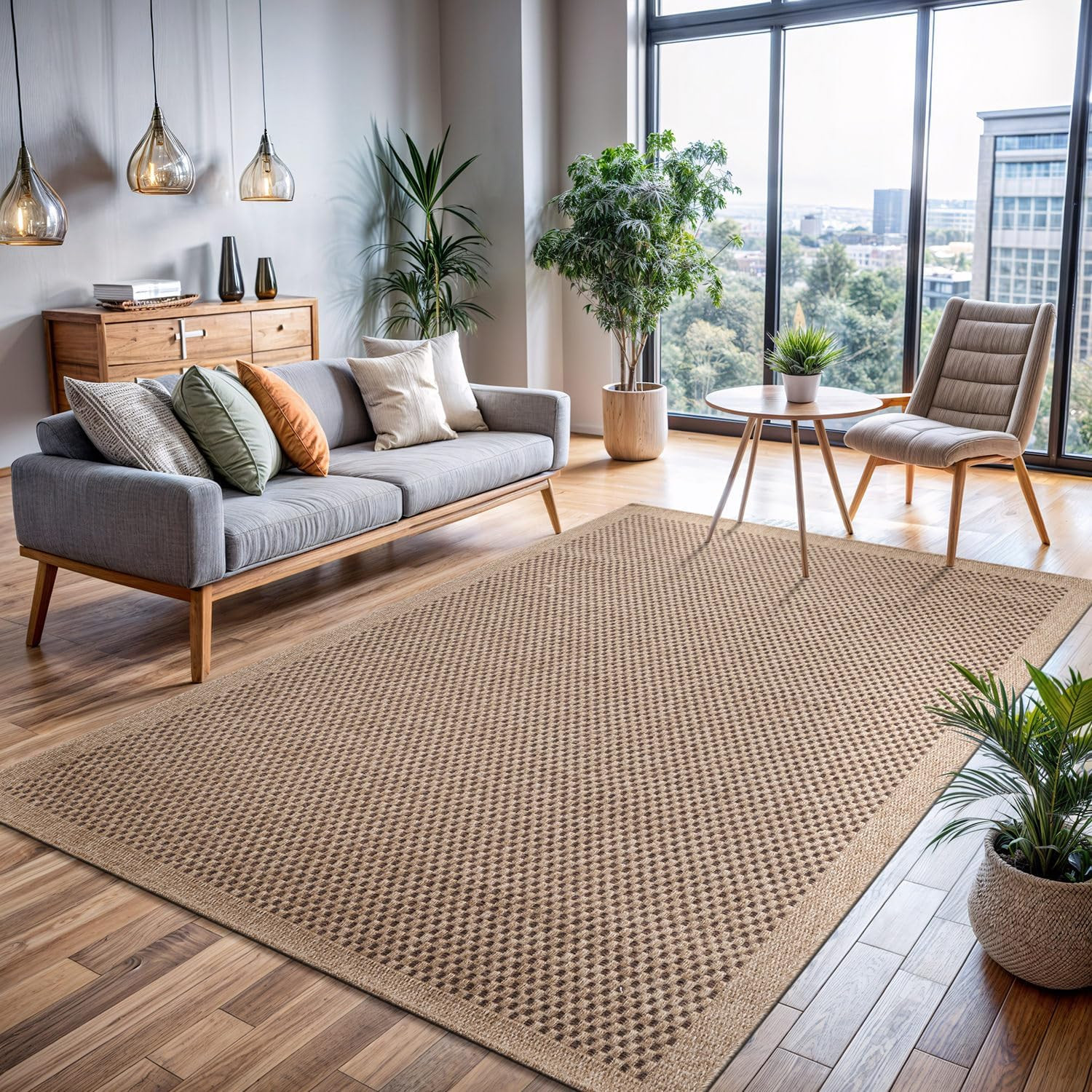 Natural Jute Area Rug 9×12 – Easy-Clean Indoor/Outdoor Boho Design